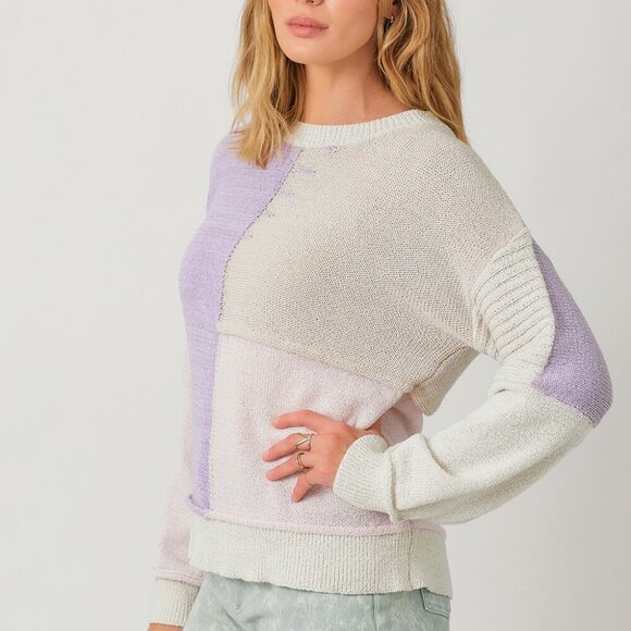 MYSTREE COLOR BLOCKED MIXED WEAVE PULLOVER SWEATER - Picture 5 of 6